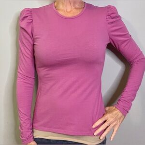 REBECCA TAYLOR ORCHID SOFT PUFFED SHOULDER LONG SLEEVE JERSEY TEE SZ XS